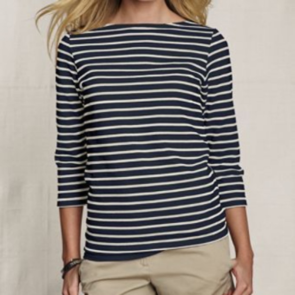 Lands' End Tops Lands End Navy White Striped Boatneck Top Poshmark